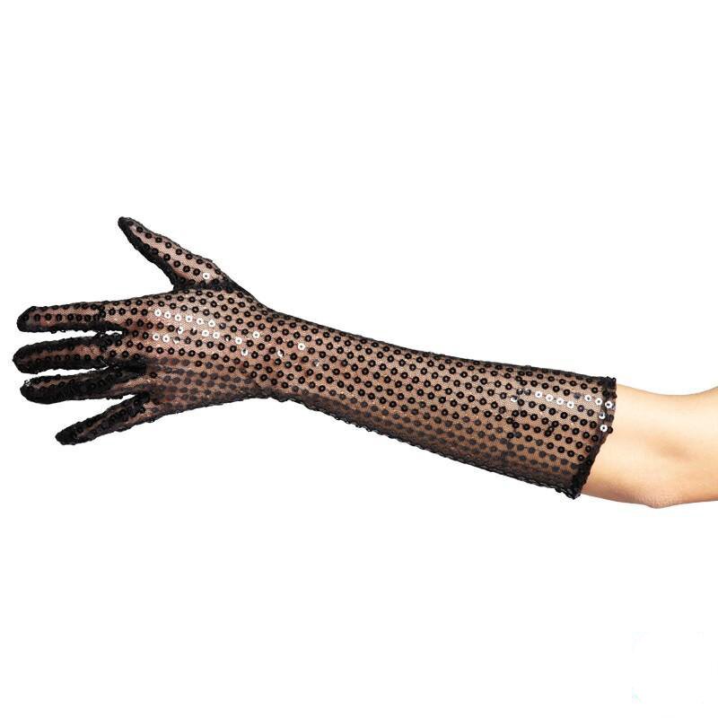 Handschuhe Pailletten 42cm schwarz 