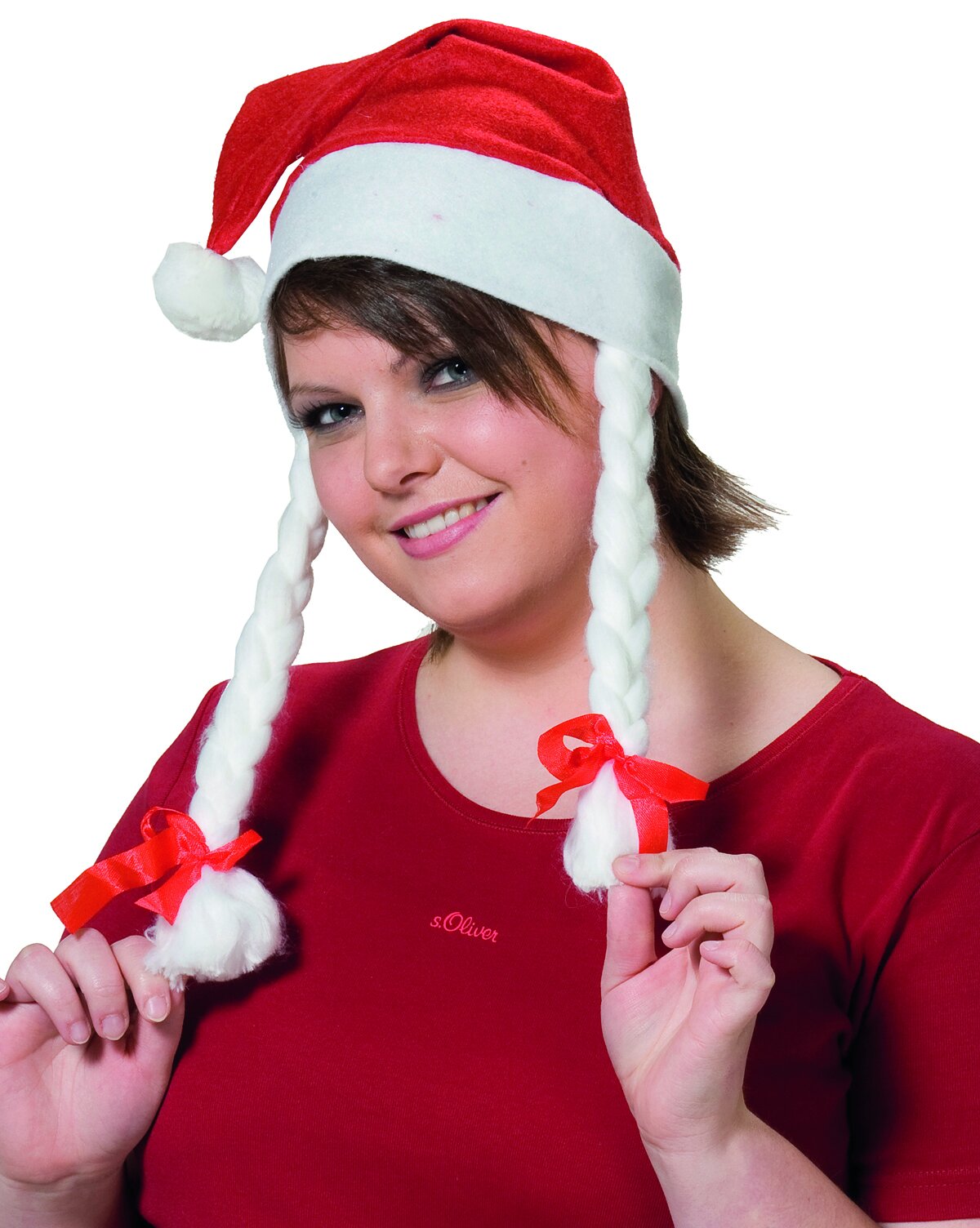 Weihnachtsmütze mit Zöpfen