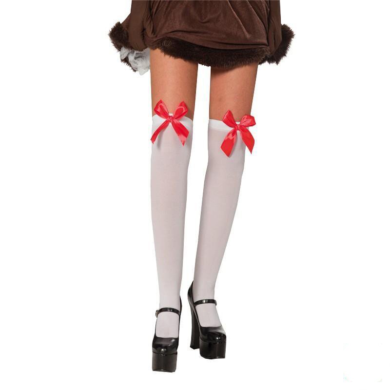 Schleifenstrümpfe weiß/rot