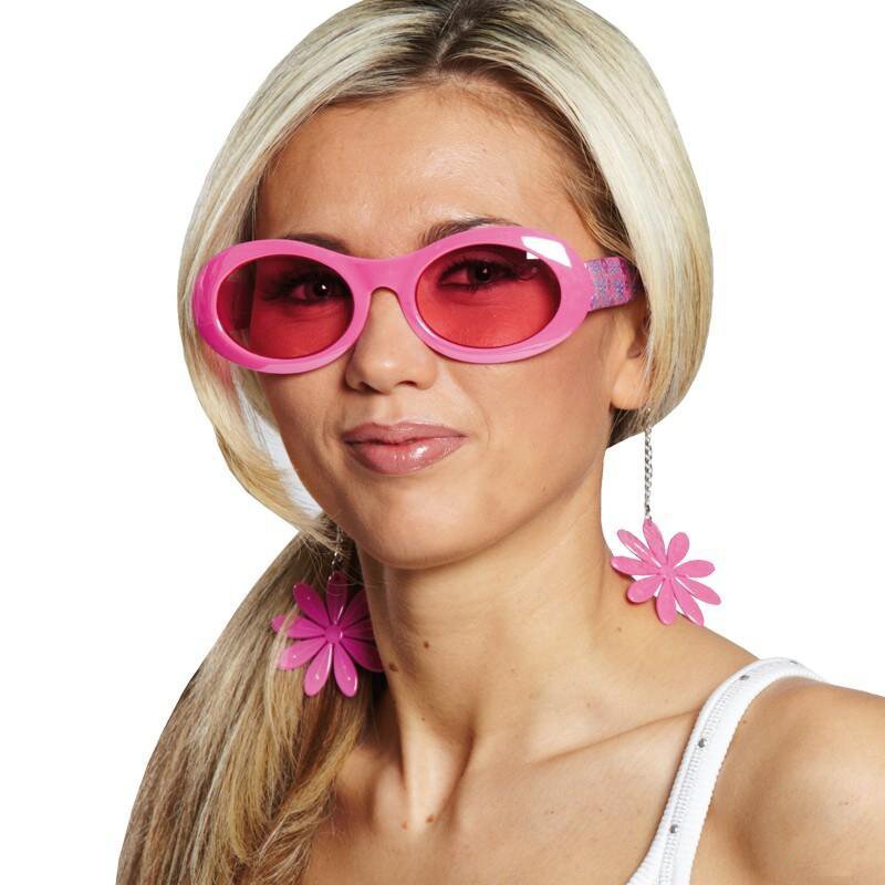 Flowerbrille mit Ohrringen pink